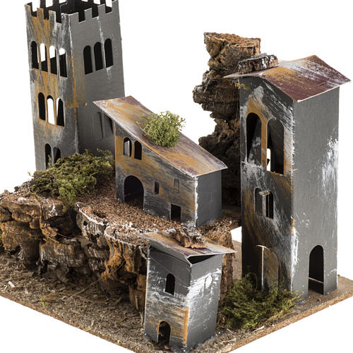 Borgo cartone con torre: ambiente presepe 3