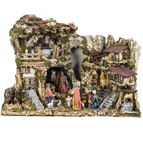 Nativity village, stable with fountain 80x110x70cm 1