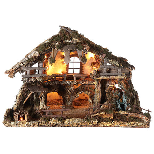 Nativity village, stable with waterfall and fire pit 78x110x66cm 7