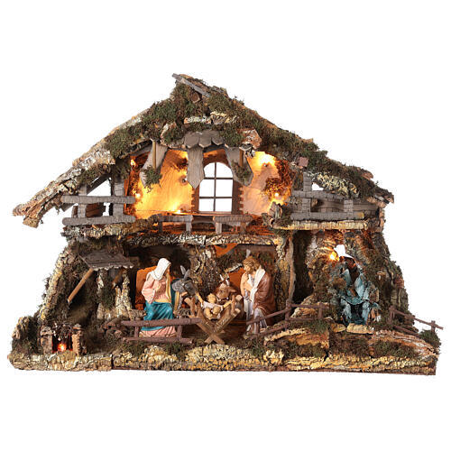 Nativity village, stable with waterfall and fire pit 78x110x66cm 1