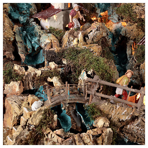 Nativity village, illuminated with waterfall, stable and mill 8