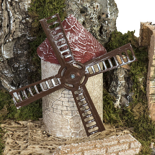 Capanna presepe con mulino a vento e cascata 3