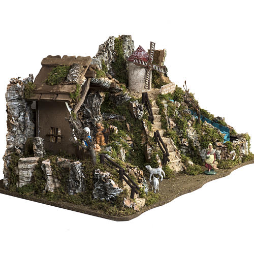 Capanna presepe con mulino a vento e cascata 5