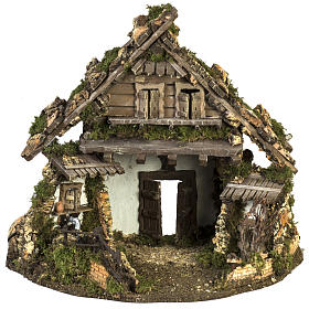 Nativity stable, refuge style with fountain 56x48x38cm