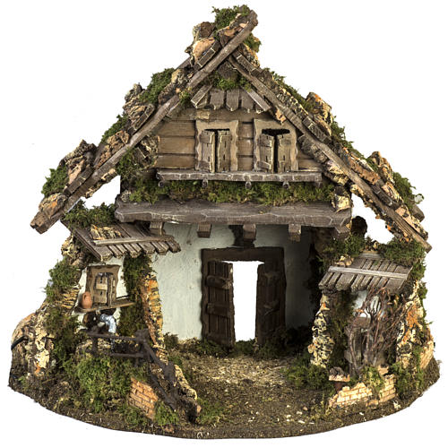 Nativity stable, refuge style with fountain 56x48x38cm 1