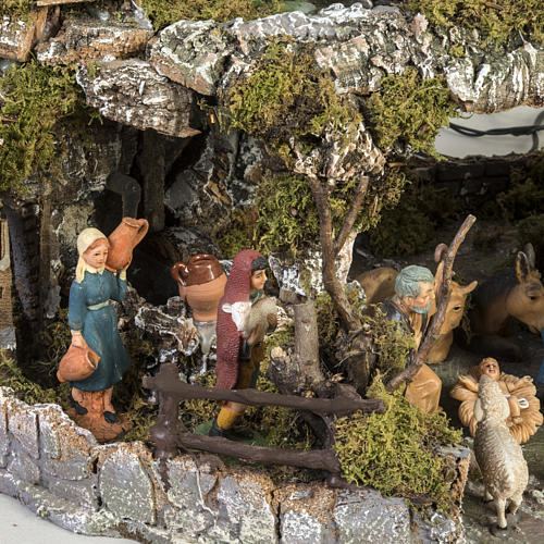 Nativity village Neapolitan style with stable, lights and fire 3