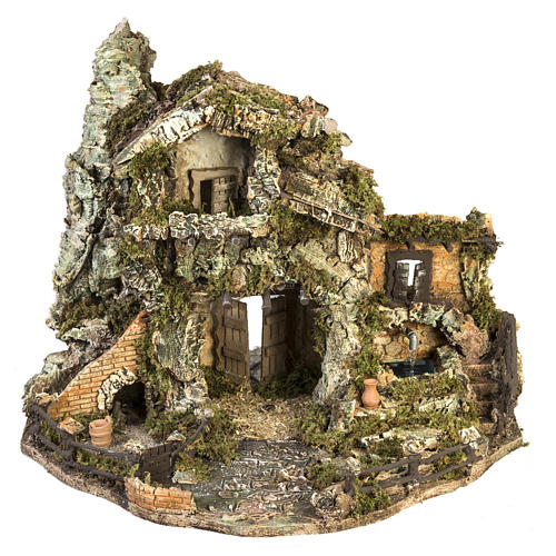 Nativity village with stable and fountain 58x48x38cm 1