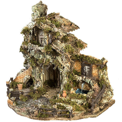 Nativity village with stable and fountain 58x48x38cm 7