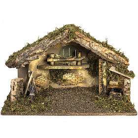 Hütte mit Feuer und Brunnen für Krippe 30x50x24cm