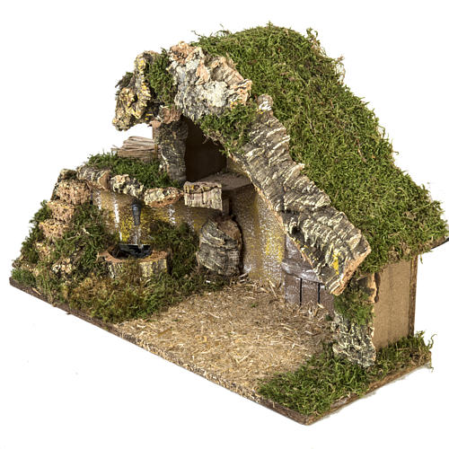 Hütte für Krippen mit Brunnen und Tür 28x42x18 cm 3
