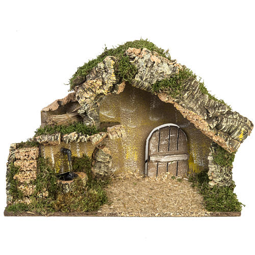 Nativity stable with door and fountain 28x42x18cm 1