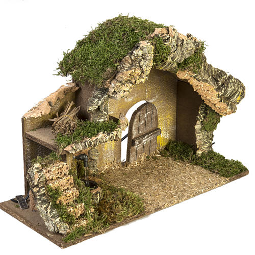 Nativity stable with door and fountain 28x42x18cm 2