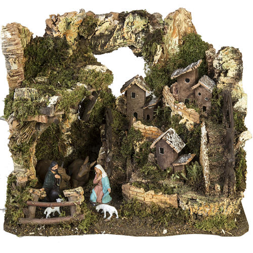 Nativity setting, village with grotto 28x38x28cm 1