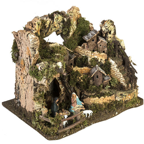 Nativity setting, village with grotto 28x38x28cm 5