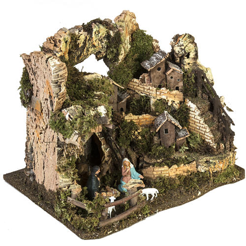 Borgo presepe con grotta 28x38x28 cm 5