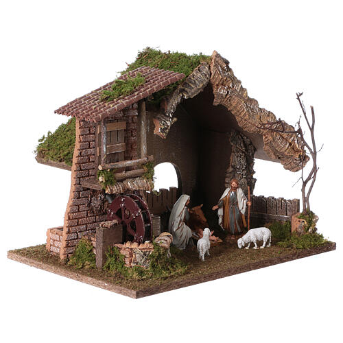 Nativity setting, stable with water mill 28x38x28cm 4