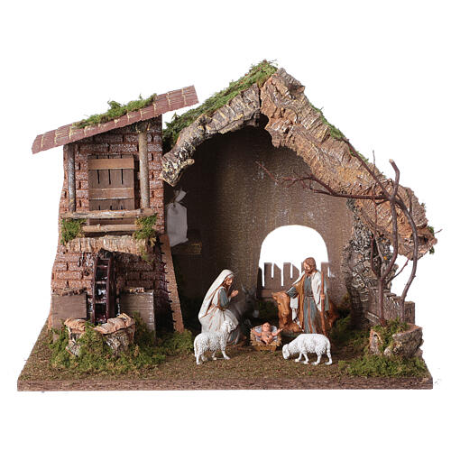 Nativity setting, stable with water mill 28x38x28cm 1