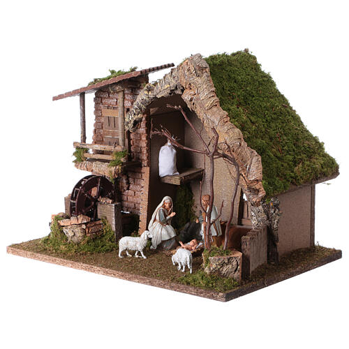 Nativity setting, stable with water mill 28x38x28cm 3