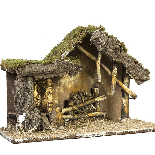 Hütte für Krippe mit Basis aus Holz 30x42x18 cm 4