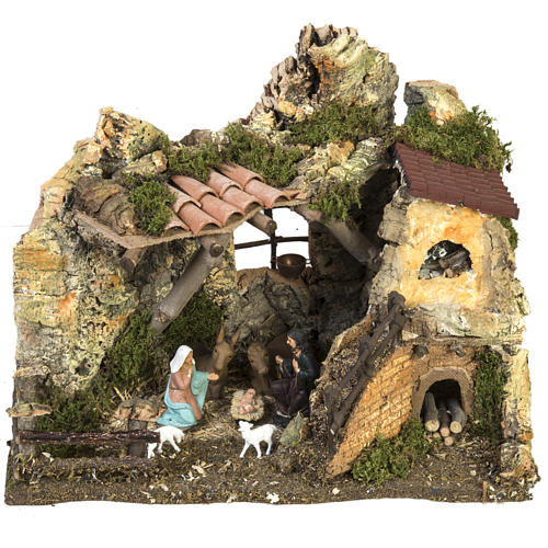 Nativity setting, stable with fire pit 28x38x28cm 1