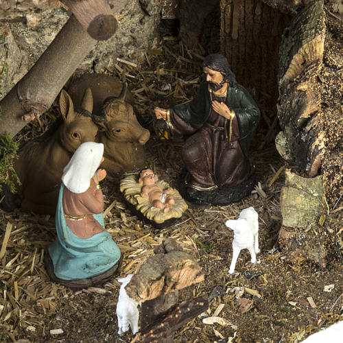 Nativity setting, stable with fire pit 28x38x28cm 6