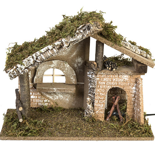 Nativity setting, stable with electric fire 26x36x16cm 1