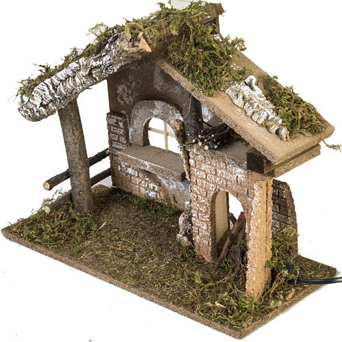 Cabana presépio com fogueira eléctrica 26x36x16 cm 4