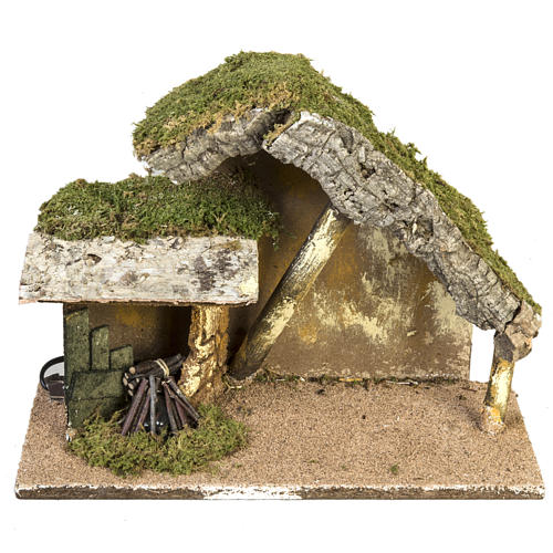 Hütte für Krippe Überdachung und Feuer 26x36x16 cm 1