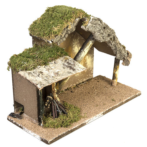 Nativity setting, stable with roof and fire 26x36x16cm 3