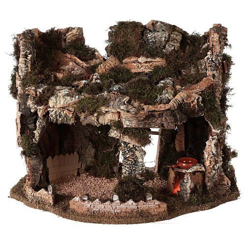 Nativity setting, grotto with fire and amphora 40x58x38cm 1