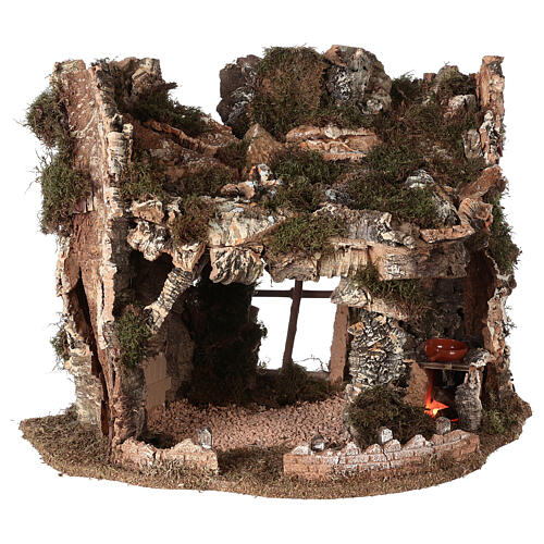 Nativity setting, grotto with fire and amphora 40x58x38cm 4