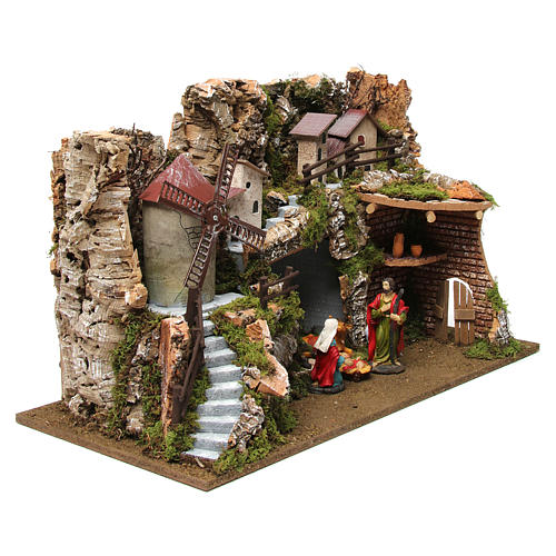 Cabana burgo presépio com moinho de vento 38x56x30 cm 3
