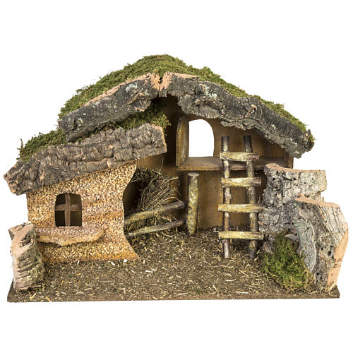 Nativity setting, stable with ladder and barn 30x50x24cm 1