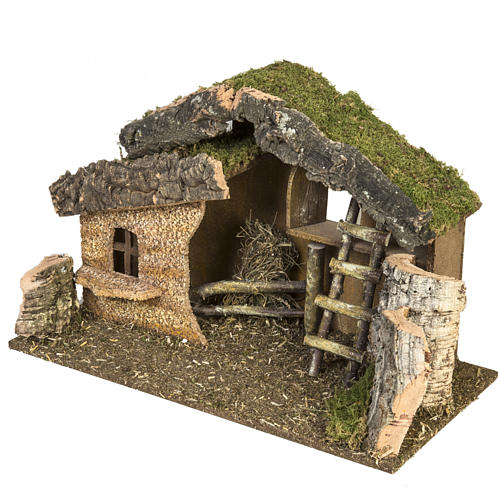 Nativity setting, stable with ladder and barn 30x50x24cm 2