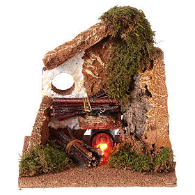 Caminetto In Mattoni Per Presepe Napoletano Artigianale 13x8x13cm - Con Ceppi Di Legno E Accessori - Ambientazione Casolare Con Forno E Brocche