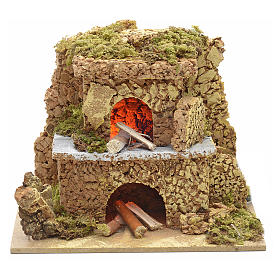 Nativity setting, oven with flame effect light 15x10cm