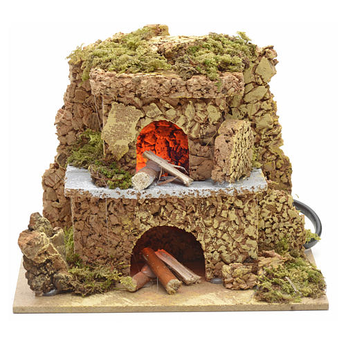 Nativity setting, oven with flame effect light 15x10cm 4