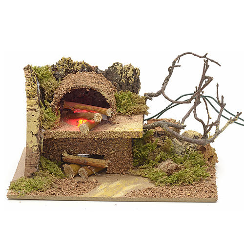 Nativity oven with 1 flickering LED light 15x10cm 1