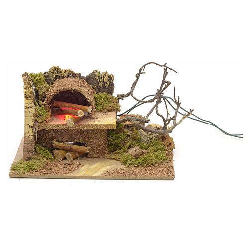 Nativity oven with 1 flickering LED light 15x10cm 3