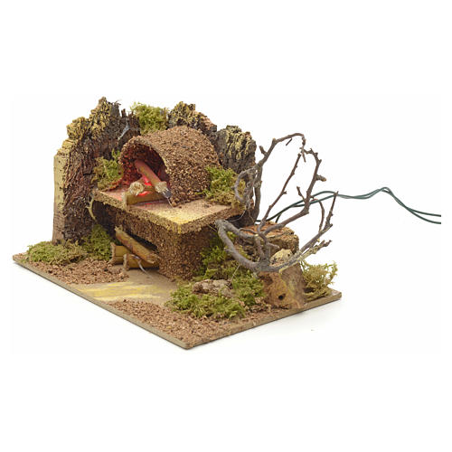 Nativity oven with 1 flickering LED light 15x10cm 4