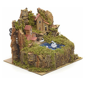 Lago con 2 cisnes en movimiento cm 24x21