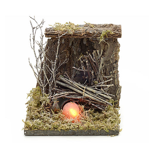 Nativity accessory, fire with flame effect light 13x12,5cm 1