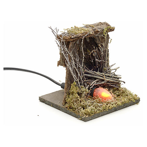 Nativity accessory, fire with flame effect light 13x12,5cm 2