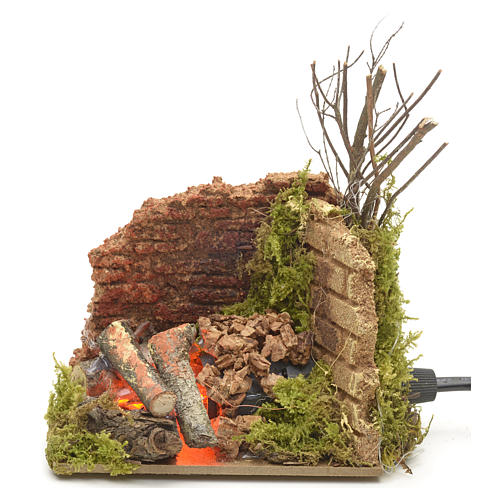 Nativity accessory, corner fire with flame effect light 10x6cm 4