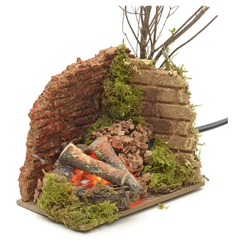 Nativity accessory, corner fire with flame effect light 10x6cm 5