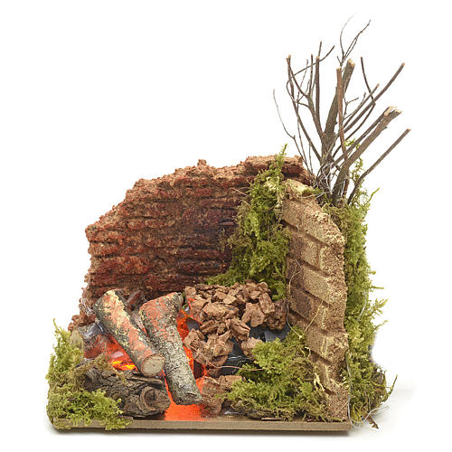 Nativity accessory, corner fire with flame effect light 10x6cm 1