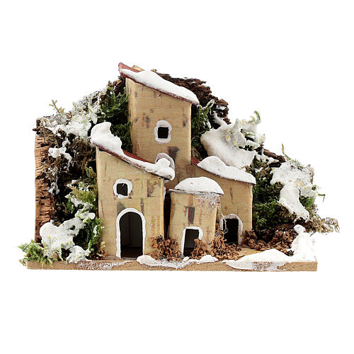 Nativity setting, snow-covered houses 10x6cm. 12 pieces. 6