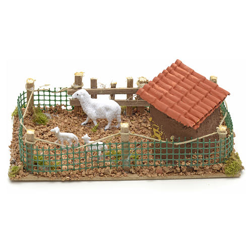 Décor de crèche, enclos avec moutons 20x12 cm 2