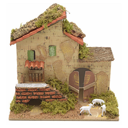 Nativity setting, farmhouse with sheep 20x12cm 1