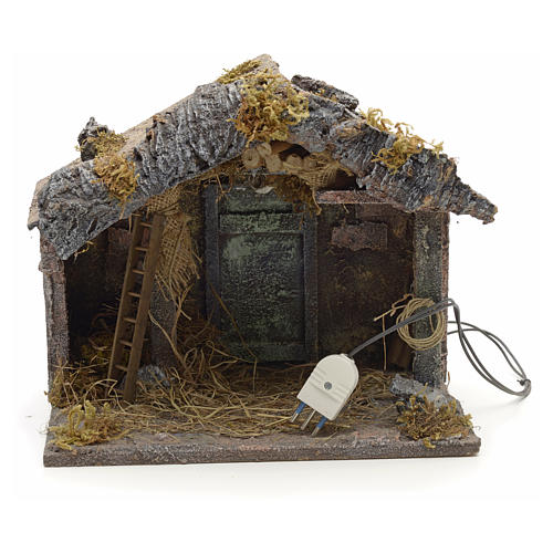 Neapolitan Nativity scene, illuminated stable with straw 4